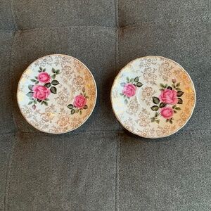EUC Vintage Bone China Saucer Pink Rose Pattern with Gold Chintz Overlay (2)